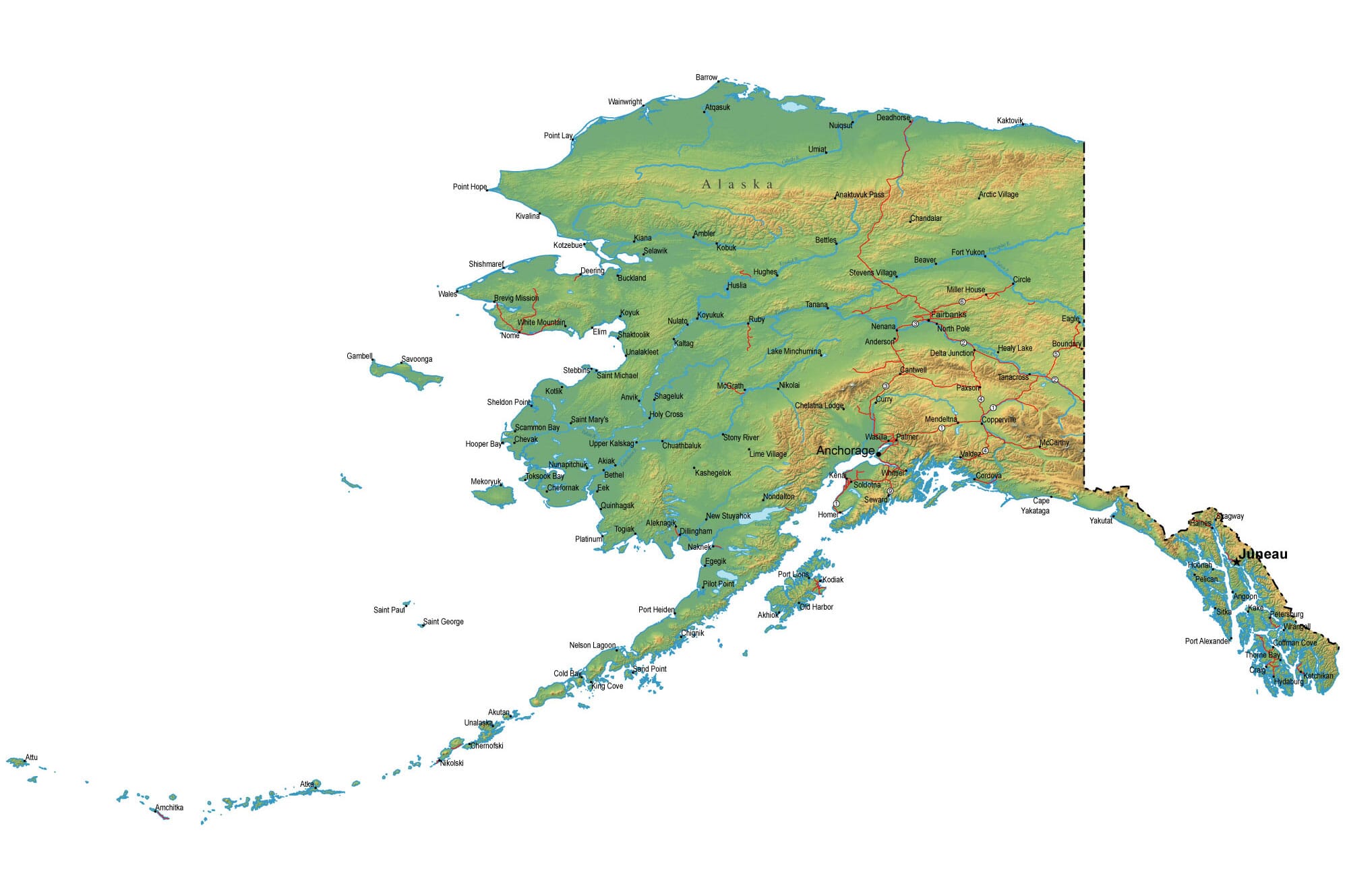 Detailed Alaska Map Ak Terrain Map