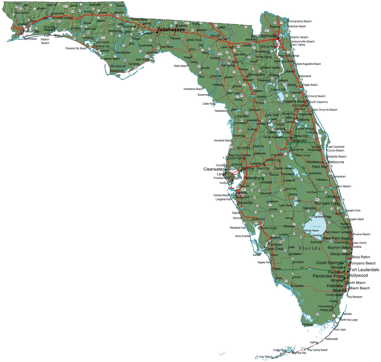 Detailed Florida Map Fl Terrain Map 7513