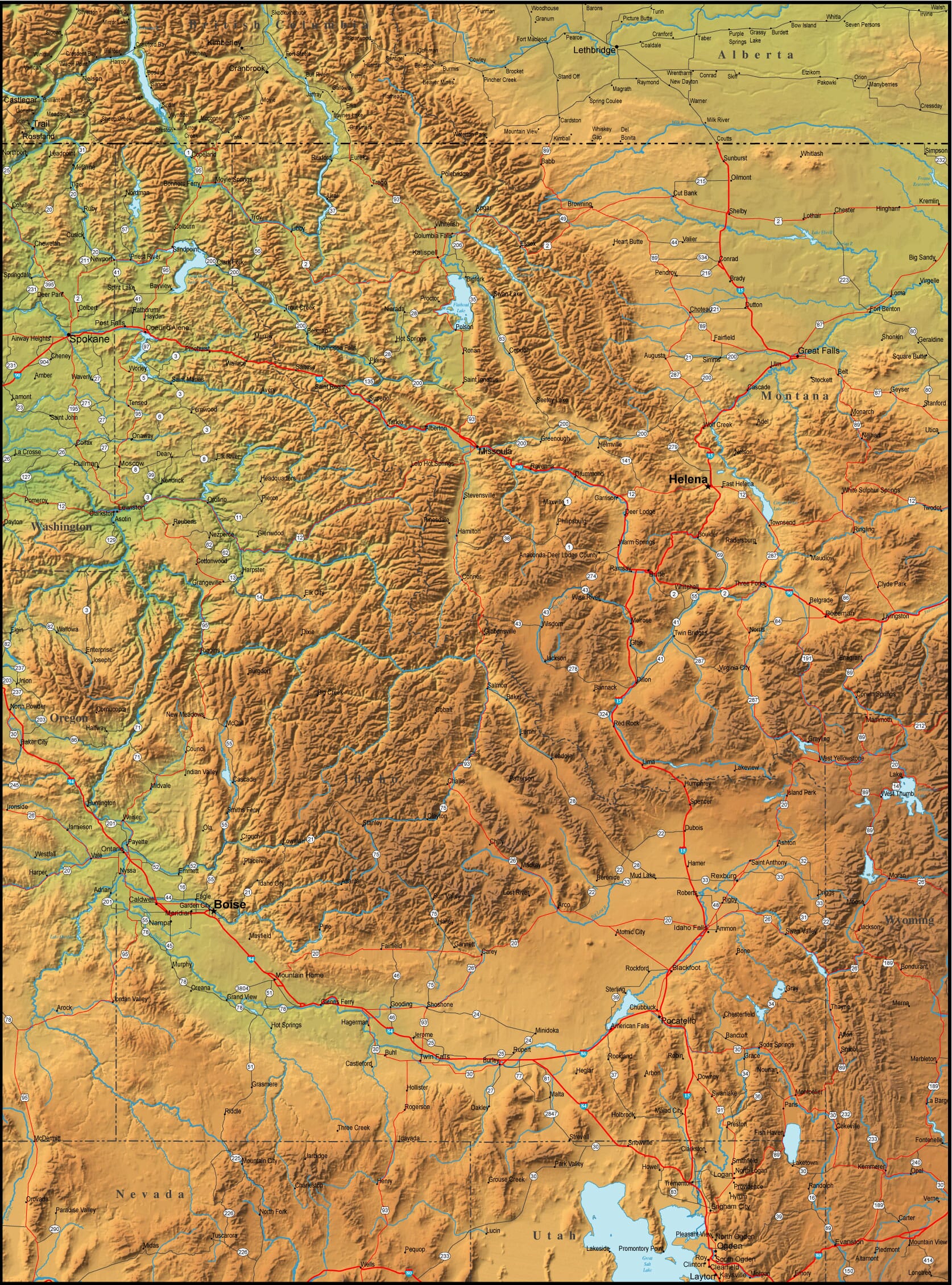 Idaho area map Idaho regional map