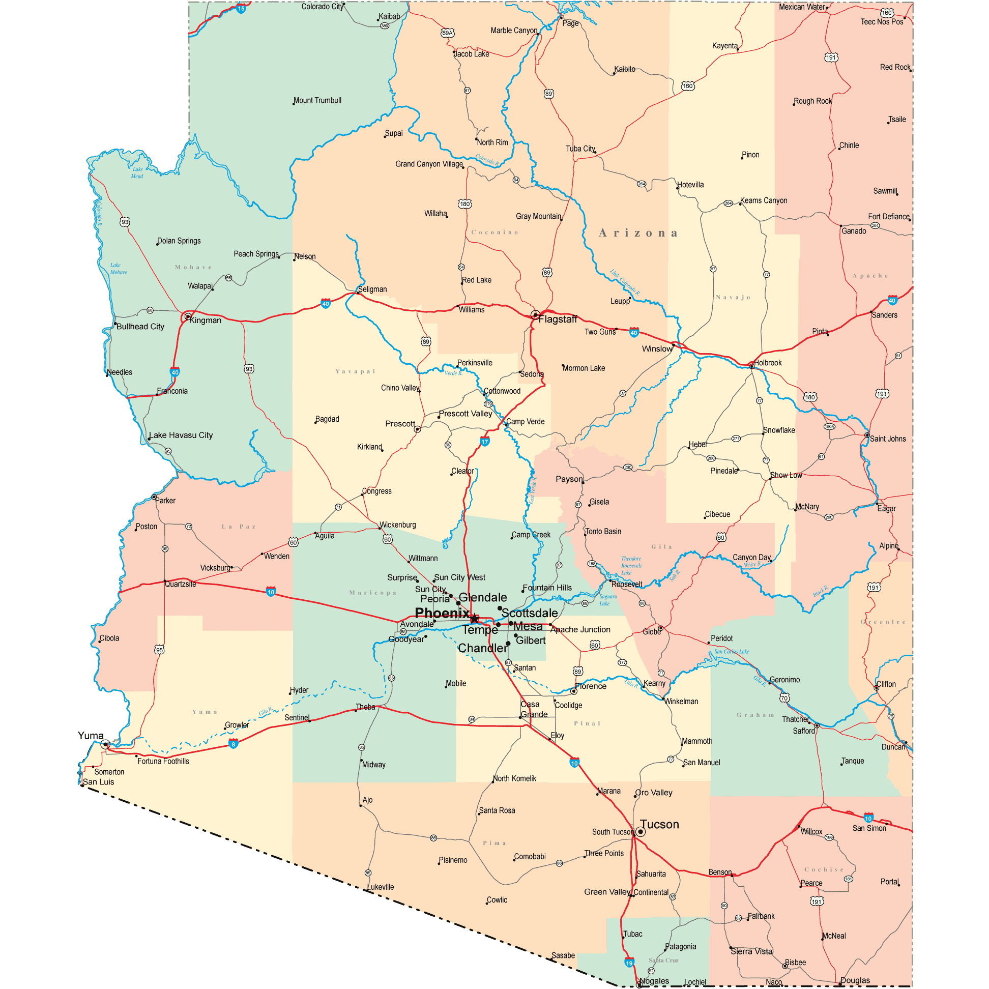 Arizona Road Map - AZ Road Map - Arizona Highway Map