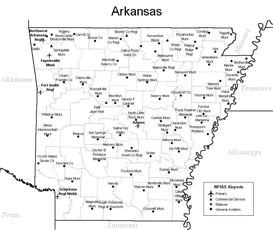 Arkansas Airport Map - Arkansas Airports