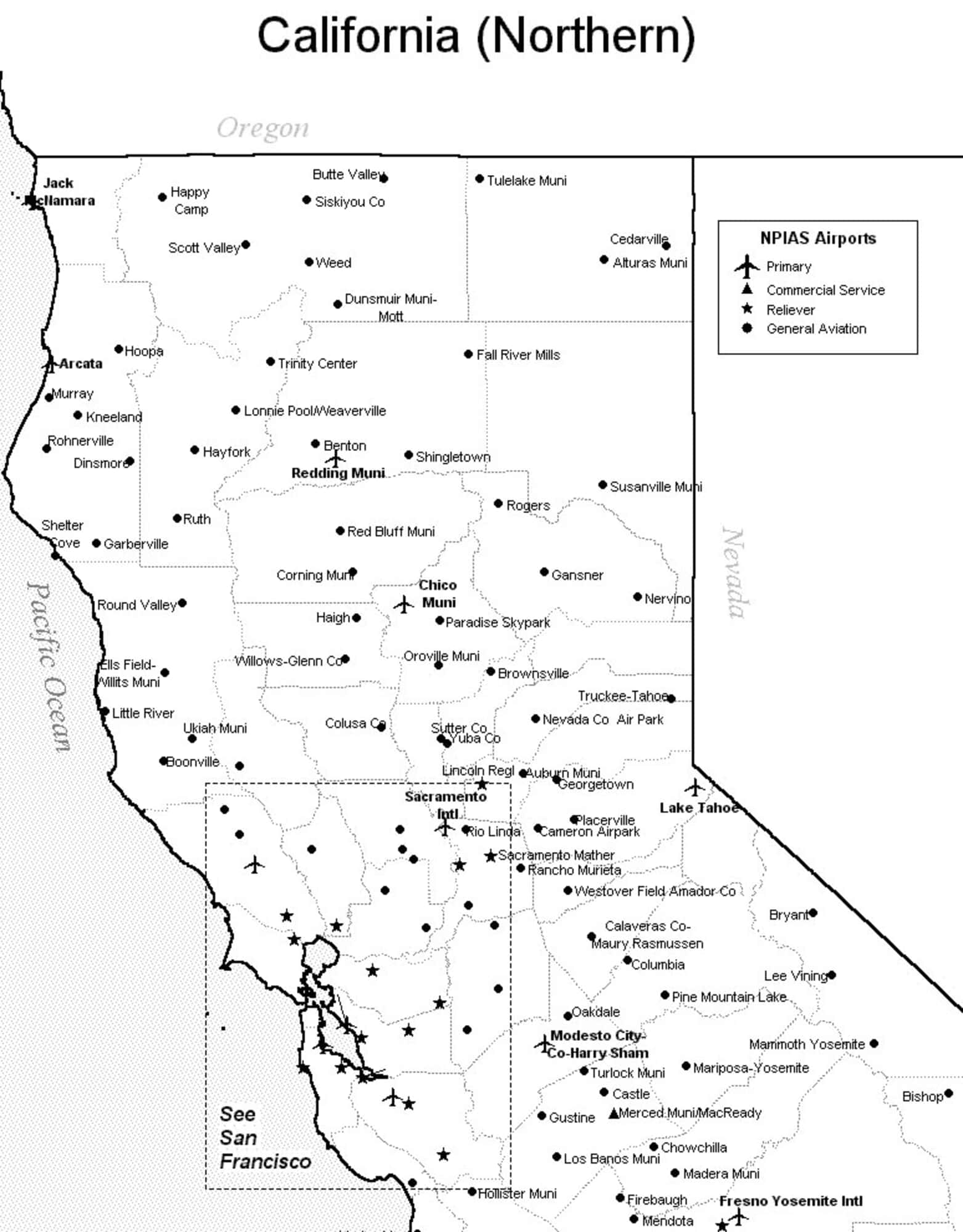map of california airports Northern California Airport Map Northern California Airports map of california airports