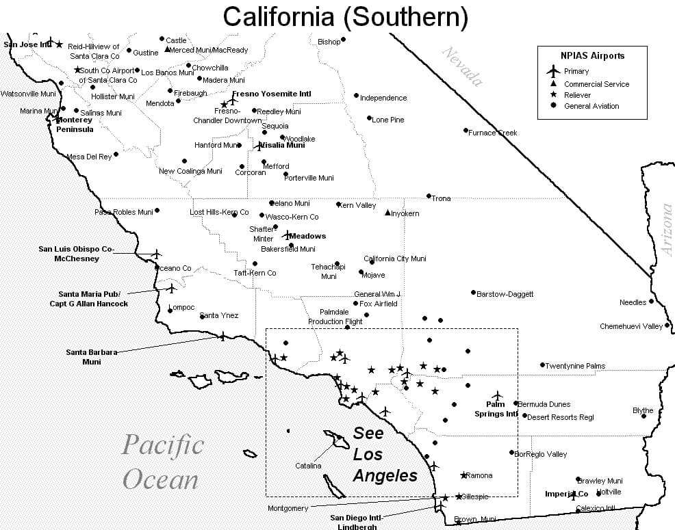 Southern California Airport Map Southern California Airports