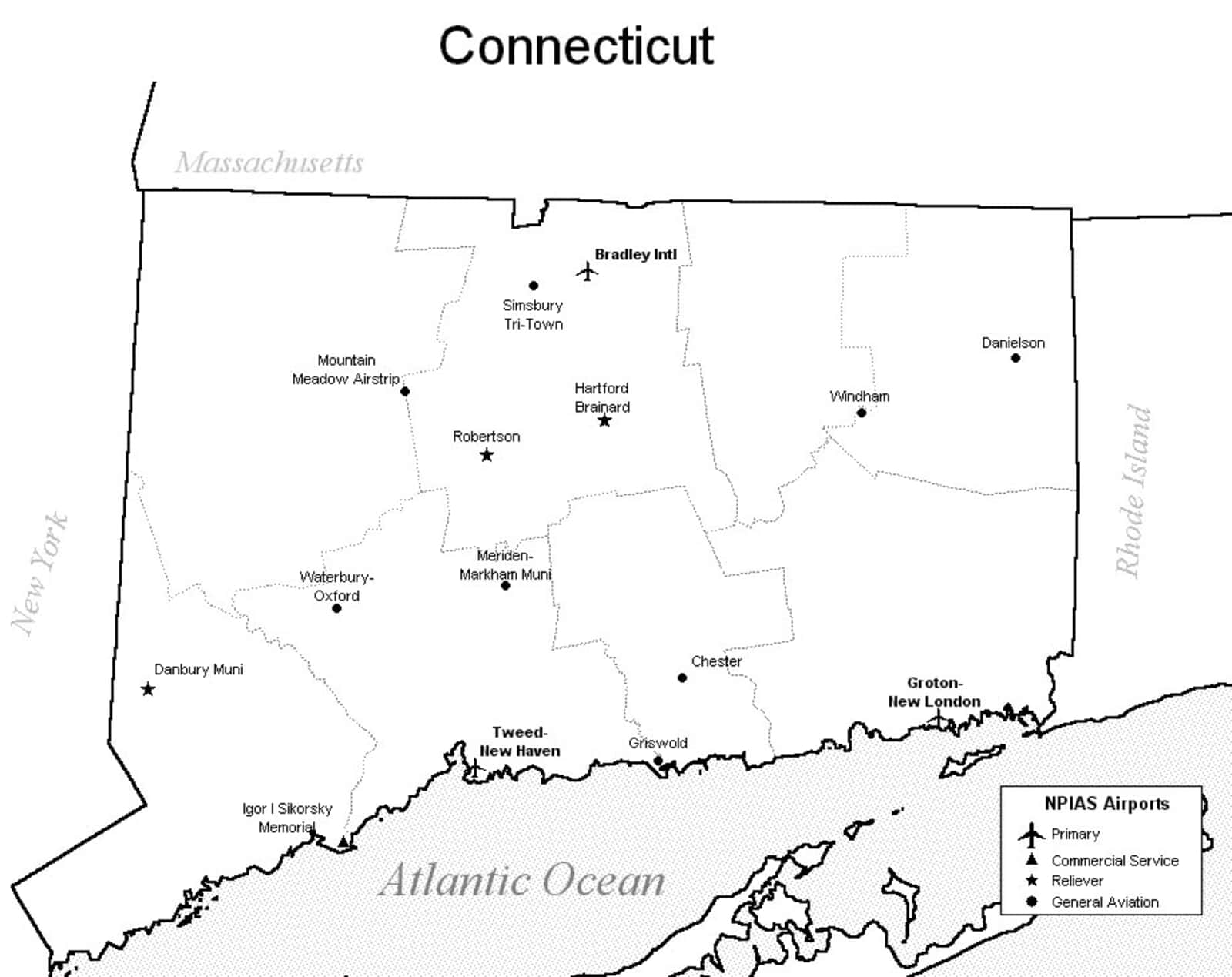 Airports In Connecticut Map Connecticut Airport Map   Connecticut Airports