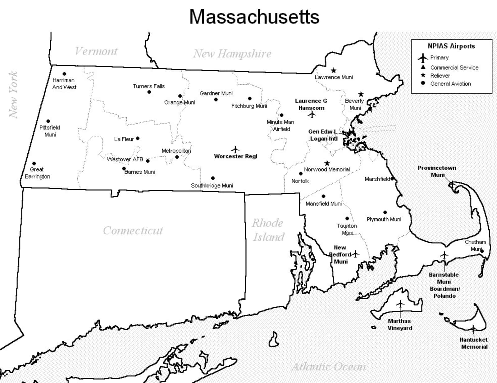 Airports In Massachusetts Map Massachusetts Airport Map   Massachusetts Airports