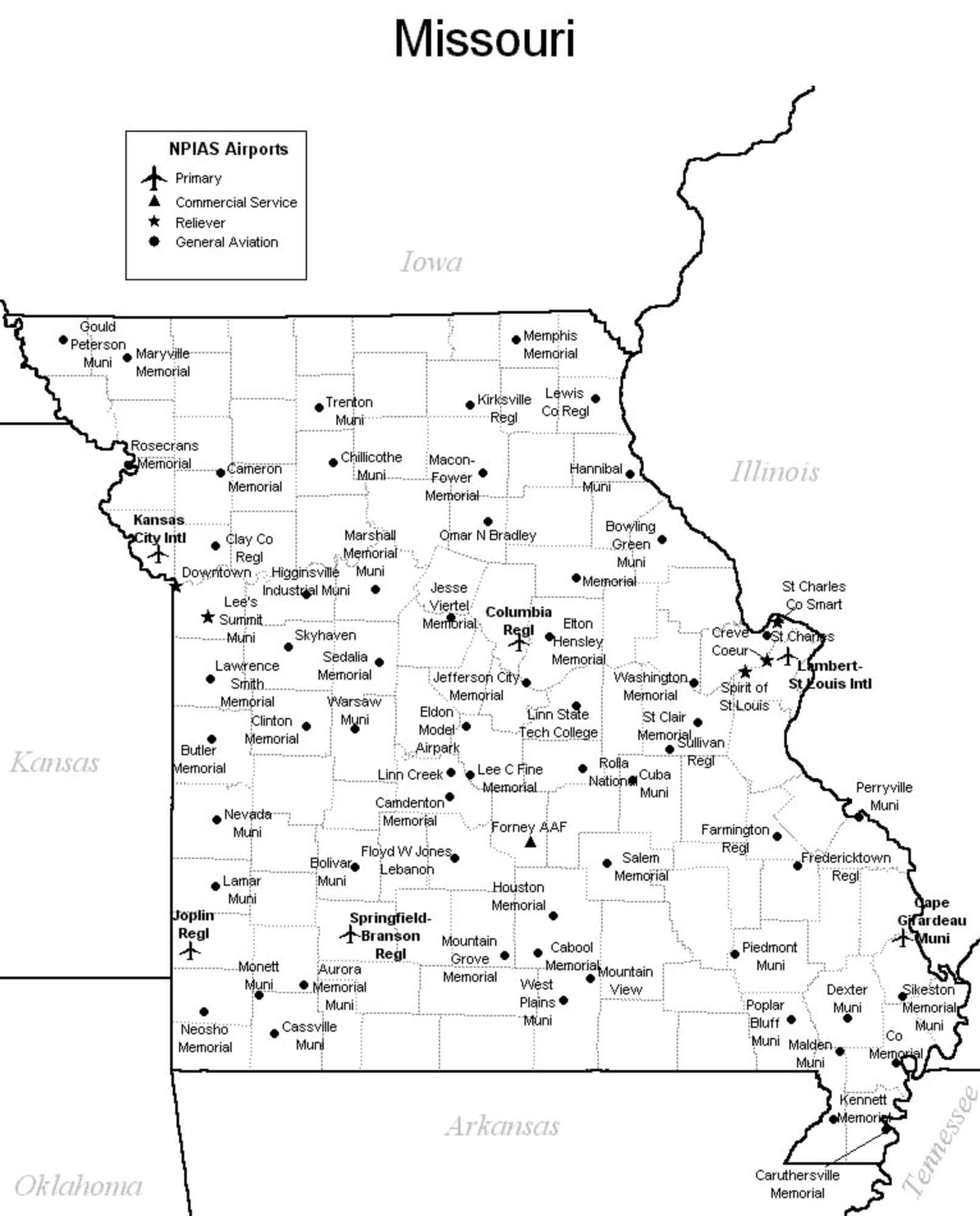 Missouri Airport Map Missouri Airports