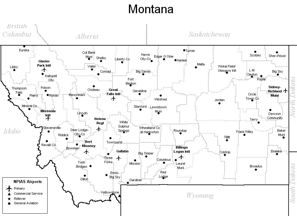 Montana Airport Map Montana Airports   Montana Airports 