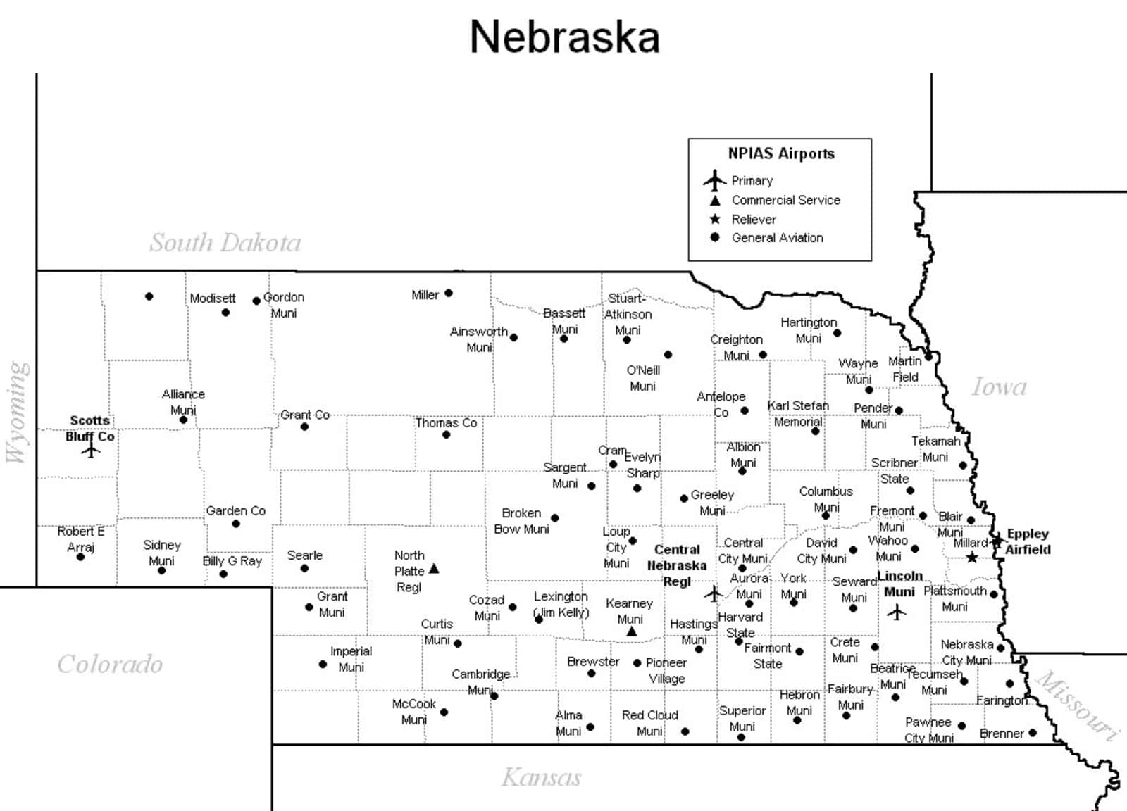 Nebraska Airport Map Nebraska Airports