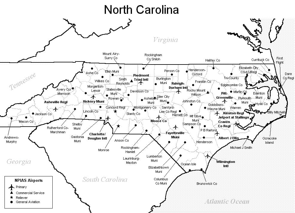 North Carolina Airport Map North Carolina Airports   North Carolina Airports 