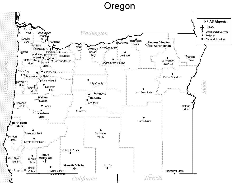 Map Of Oregon Airports Tourist Map Of English   Oregon Airports 