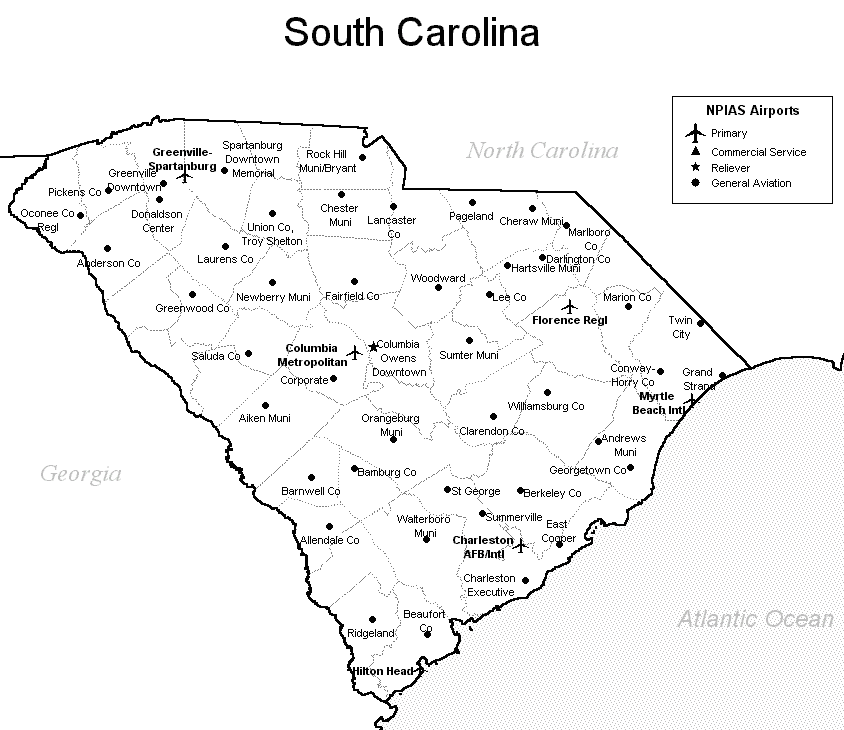 South Carolina Airport Map - South Carolina Airports