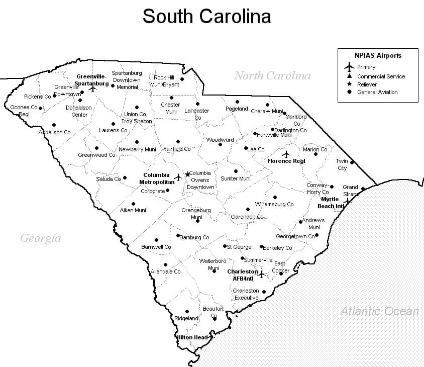 South Carolina Airport Map South Carolina Airports