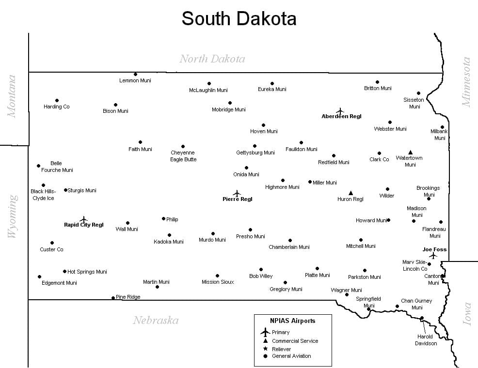 South Dakota Airports Map   South Dakota Airports 