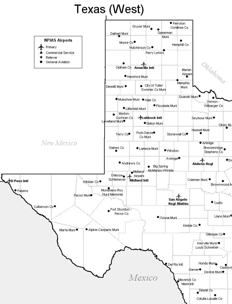 Map Of Texas Airport Show Me The United States Of America Map   Texas West 