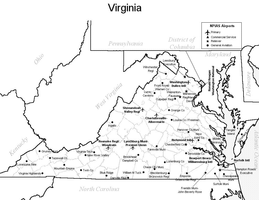 Virginia Airport Map Virginia Airports   Virginia Airports 