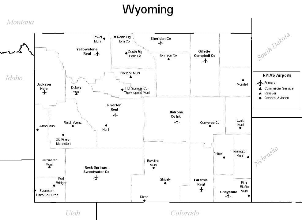 Wyoming Airport Map Wyoming Airports   Wyoming Airports 