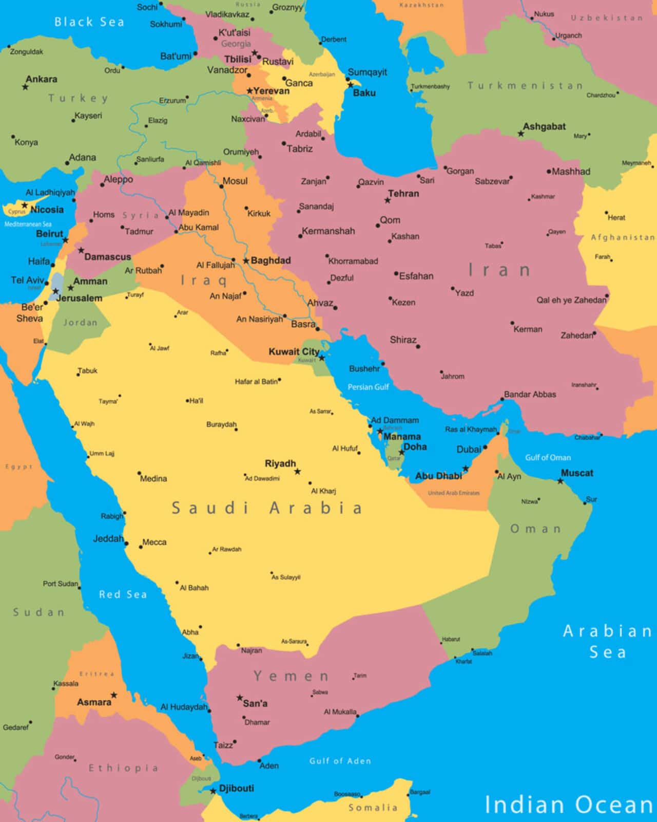 Middle East Cities Map