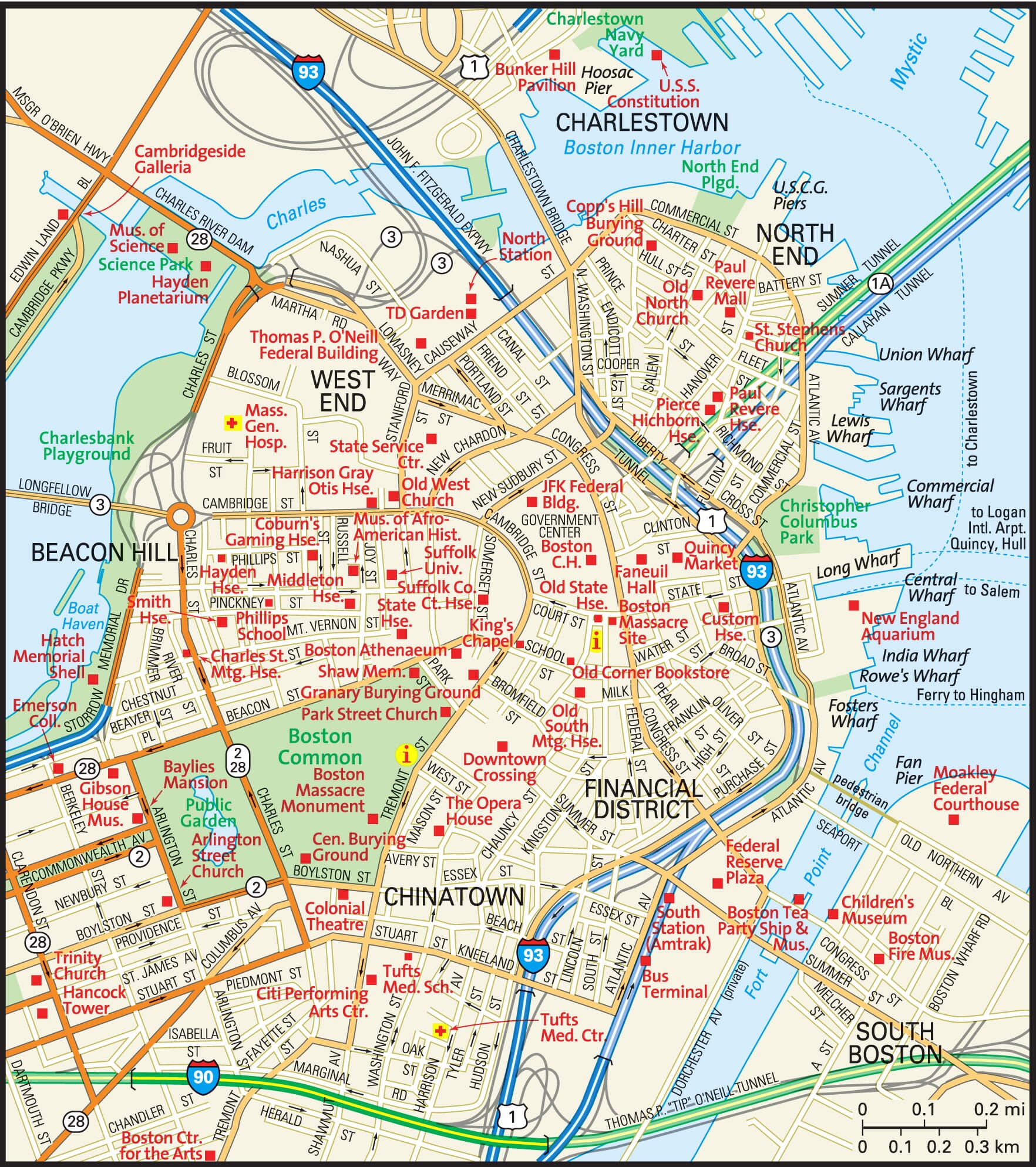 Boston Street Map With T Stops London Top Attractions Map