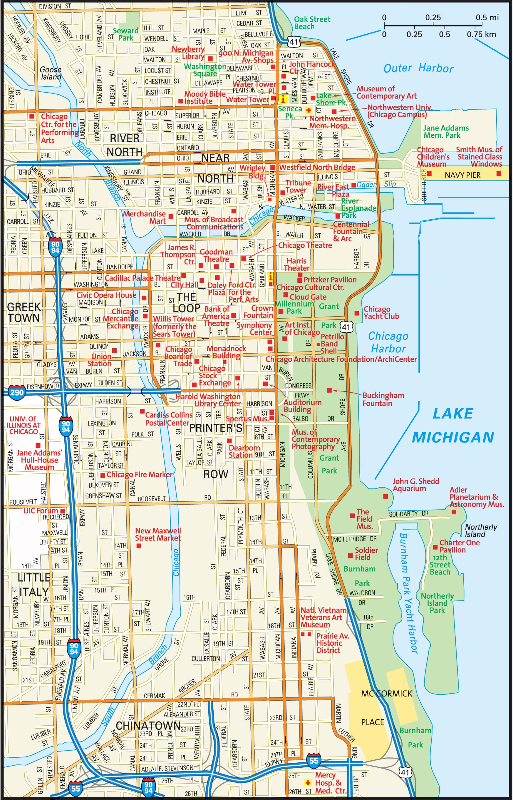 Downtown Chicago Street Map Printable