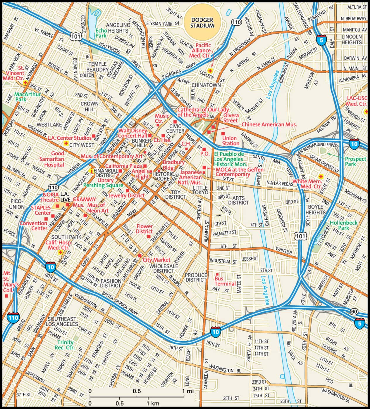 Los Angeles Downtown Map Los Angeles Map   Guide to Los Angeles, California