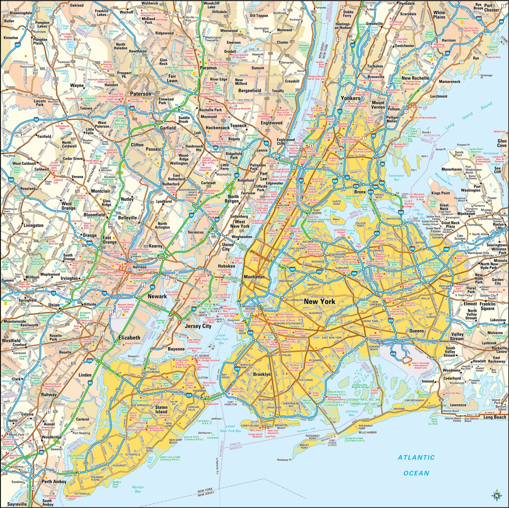 new york city is located in the southeastern part of new york state just east of new jersey