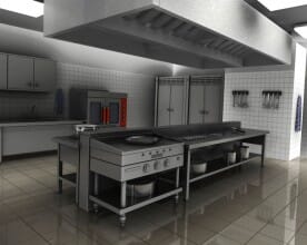 stainless steel countertops in a commercial kitchen