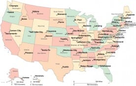 USA states and capital cities map