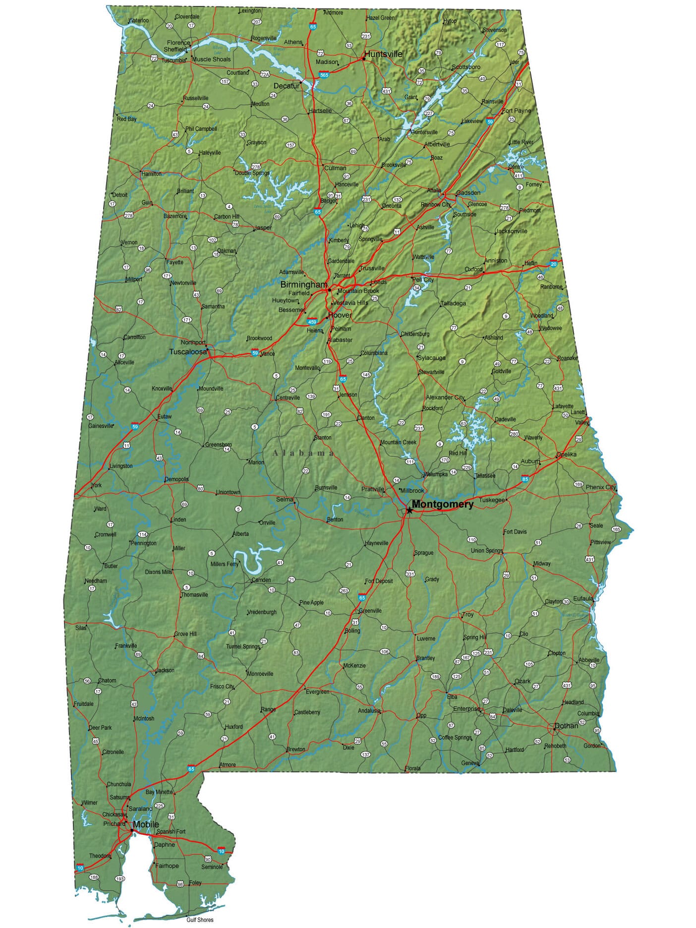 Detailed Alabama Map - AL Terrain Map