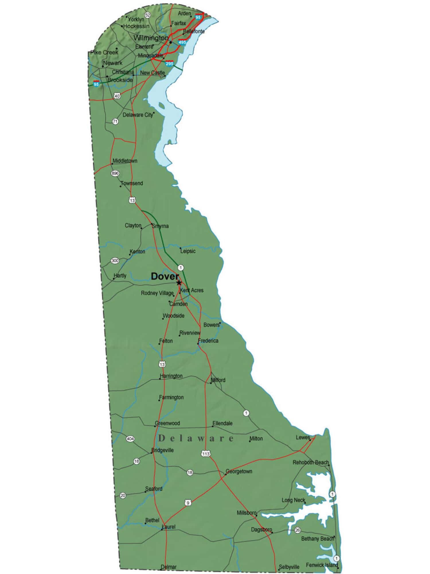 Large Map Of Delaware Detailed Delaware Map - De Terrain Map