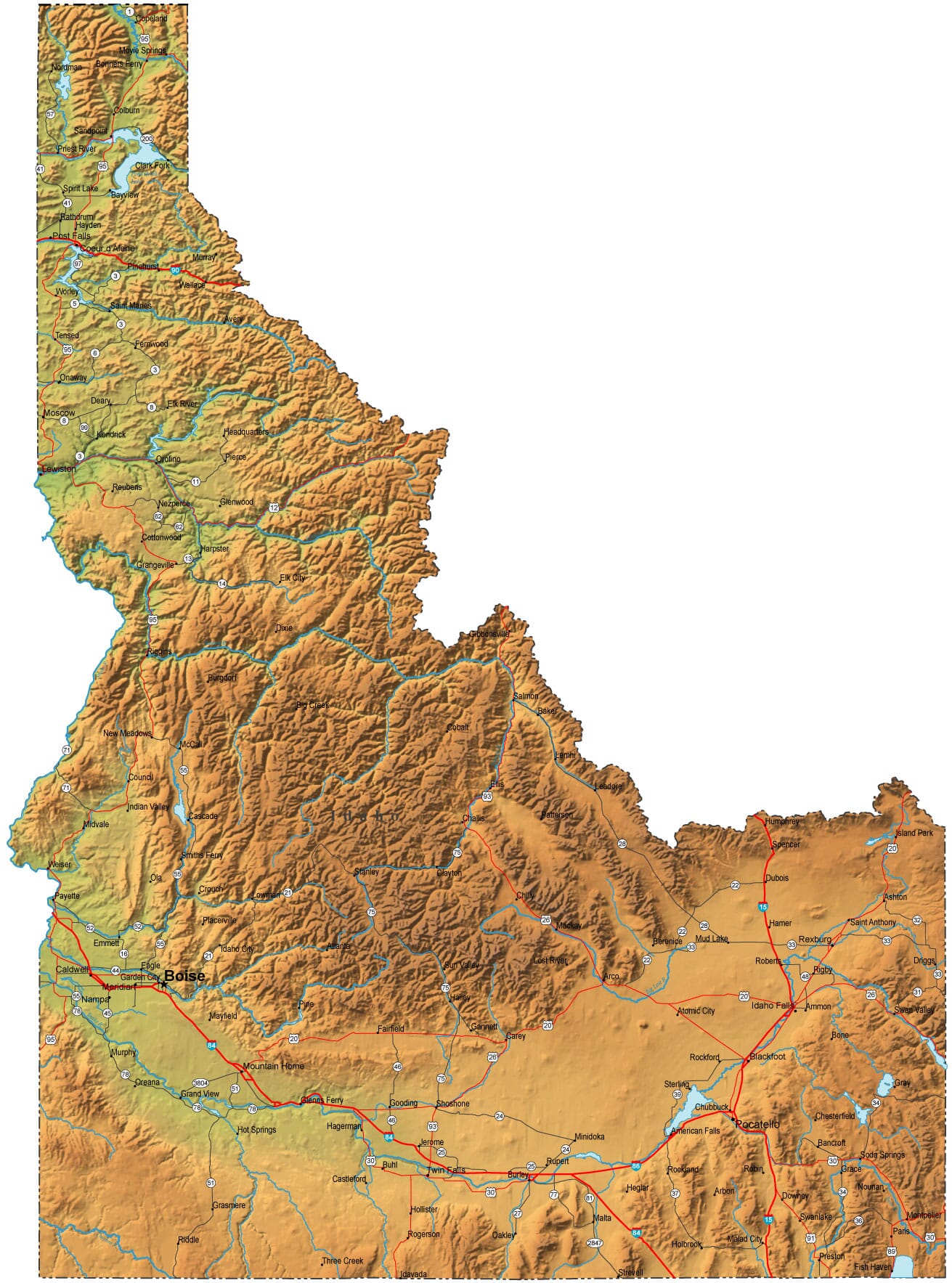 Large Detailed Map Of Idaho