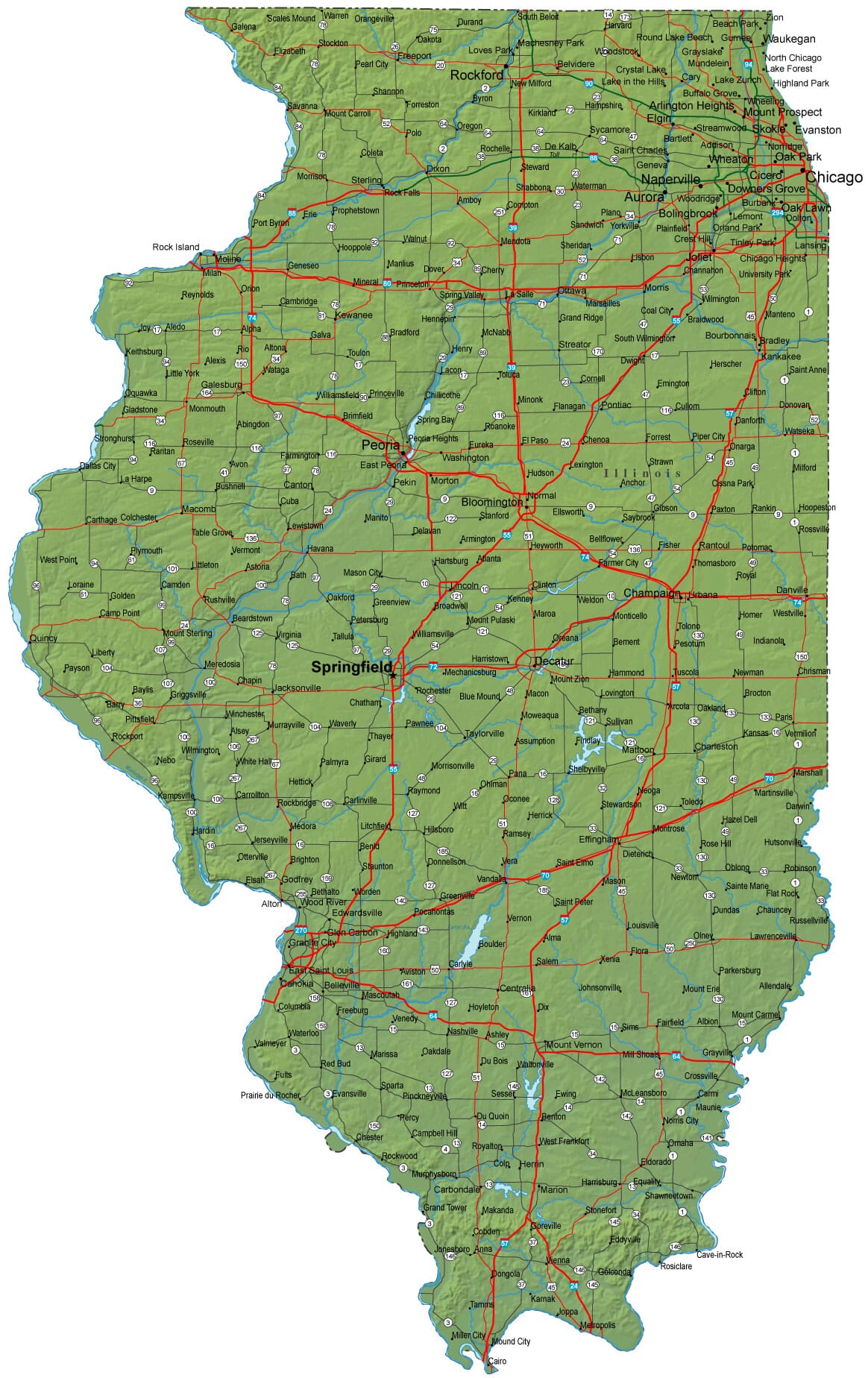 Illinois Map With Cities Names - United States Map