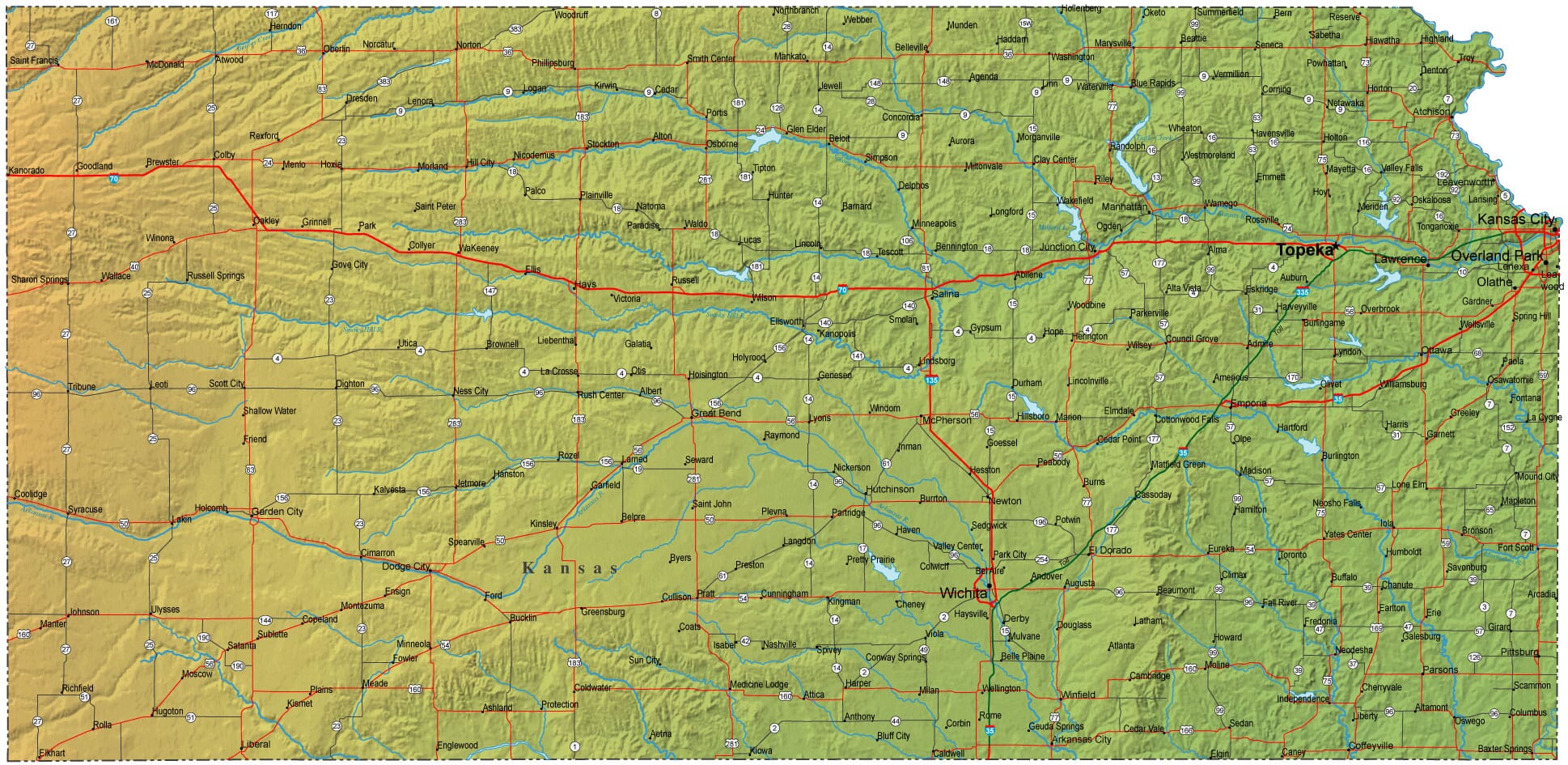 Large Detailed Road Map Of Kansas   Kansas Map 