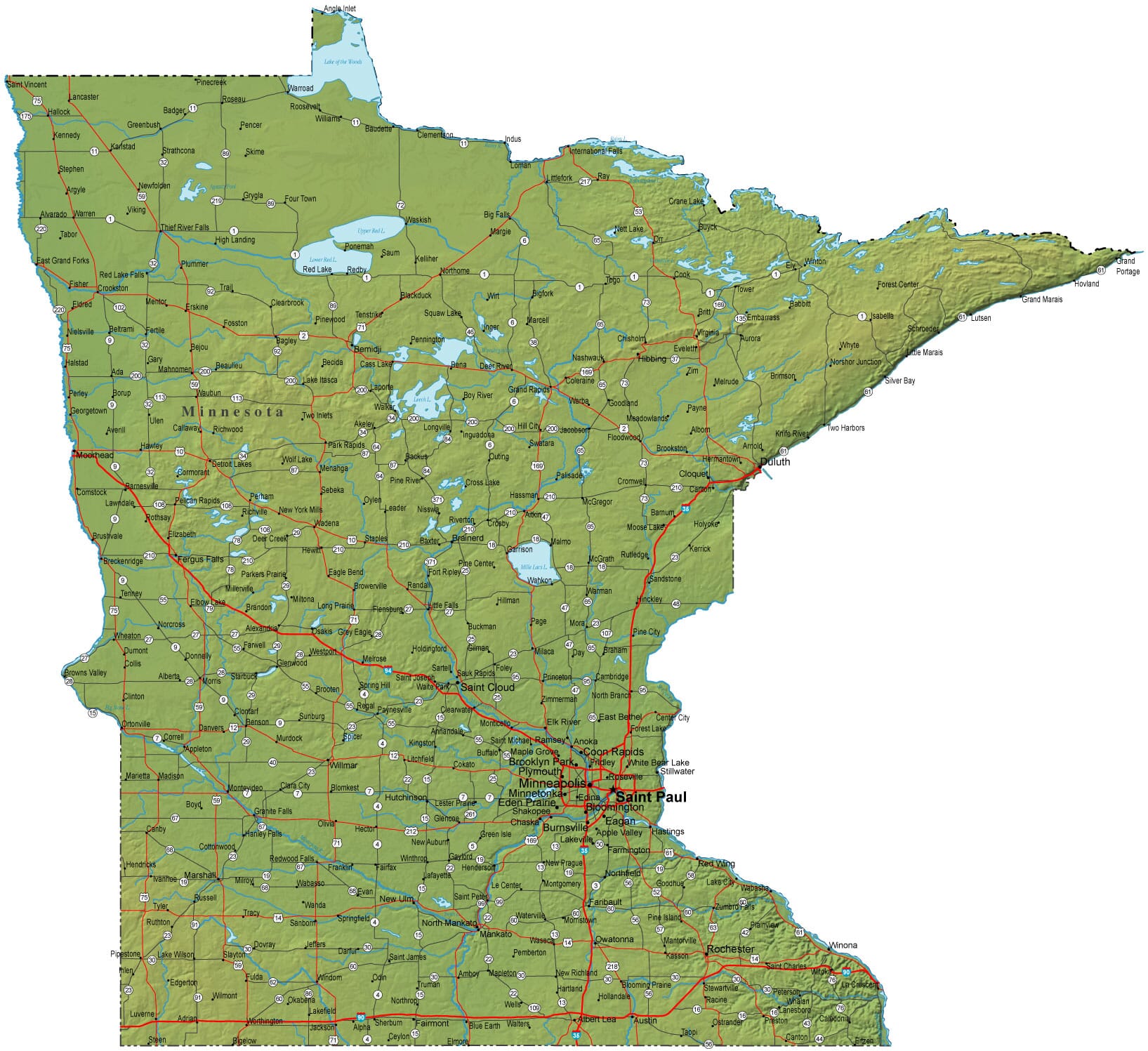 Detailed Minnesota Map Mn Terrain Map 