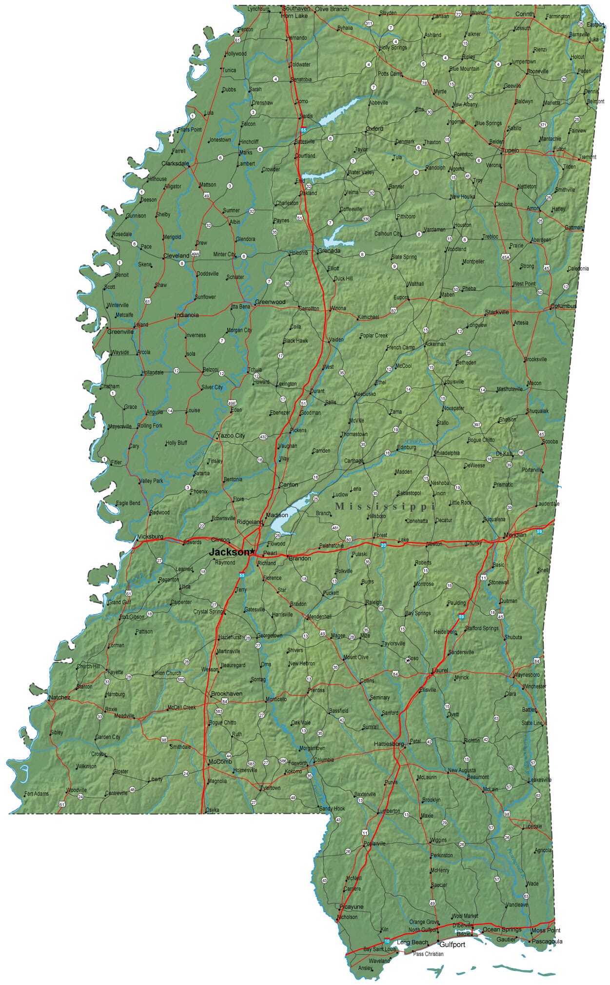 Large Detailed Roads And Highways Map Of Mississippi State With All Images   Mississippi Map 