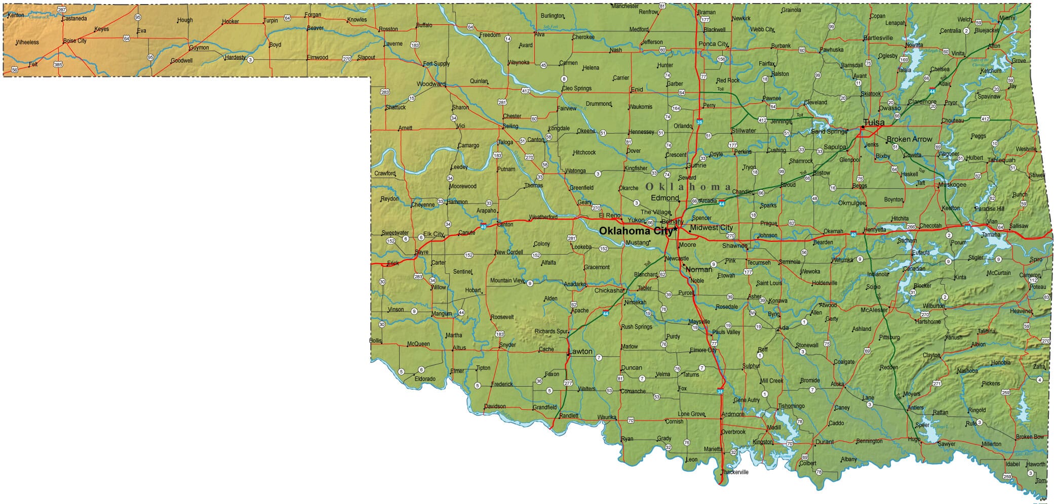 Detailed Oklahoma Map Ok Terrain Map 7842