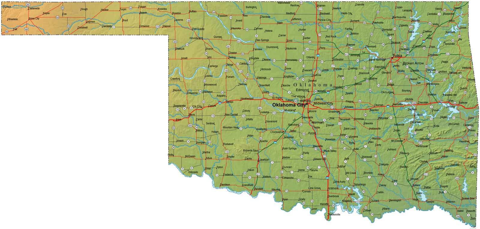 Detailed Map Of Oklahoma Detailed Oklahoma Map - Ok Terrain Map