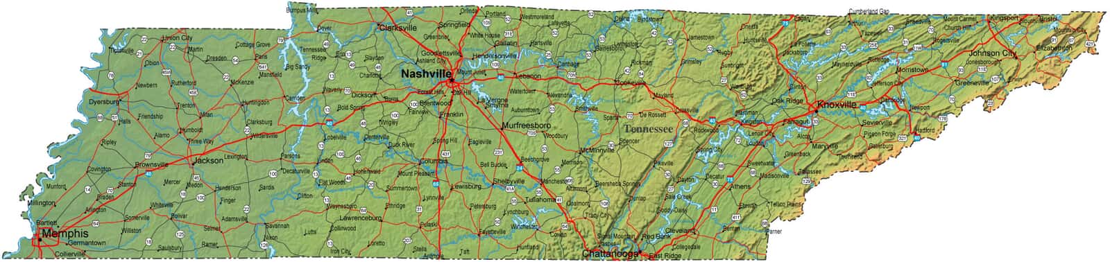 Full Size Map Of Tennessee Detailed Tennessee Map - Tn Terrain Map