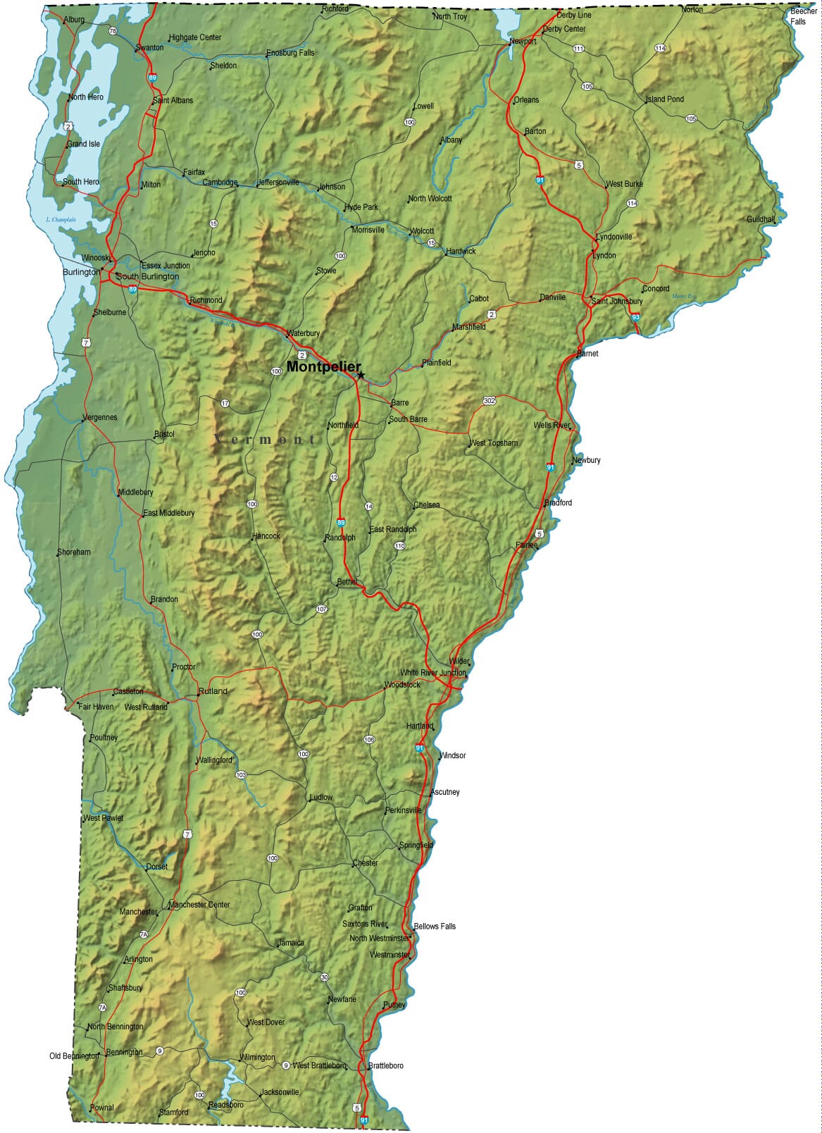 Detailed Vermont Map - VT Terrain Map