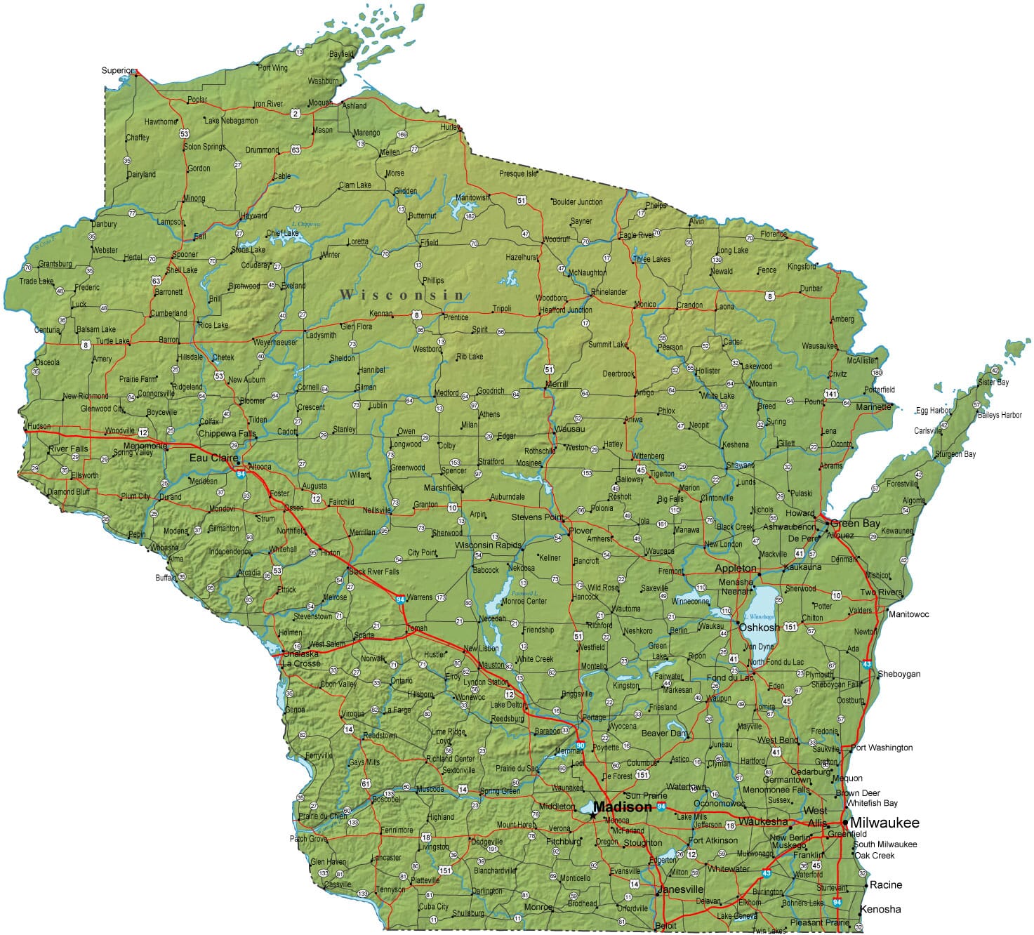 Printable Wisconsin Map With Cities