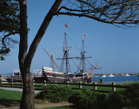 Mayflower replica at anchor in Plymouth, Massachusetts