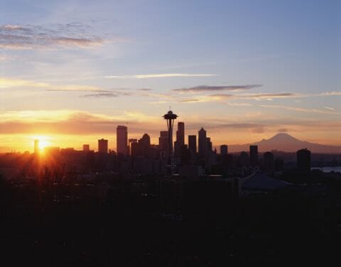 Seattle, Washington skyline at sunrise