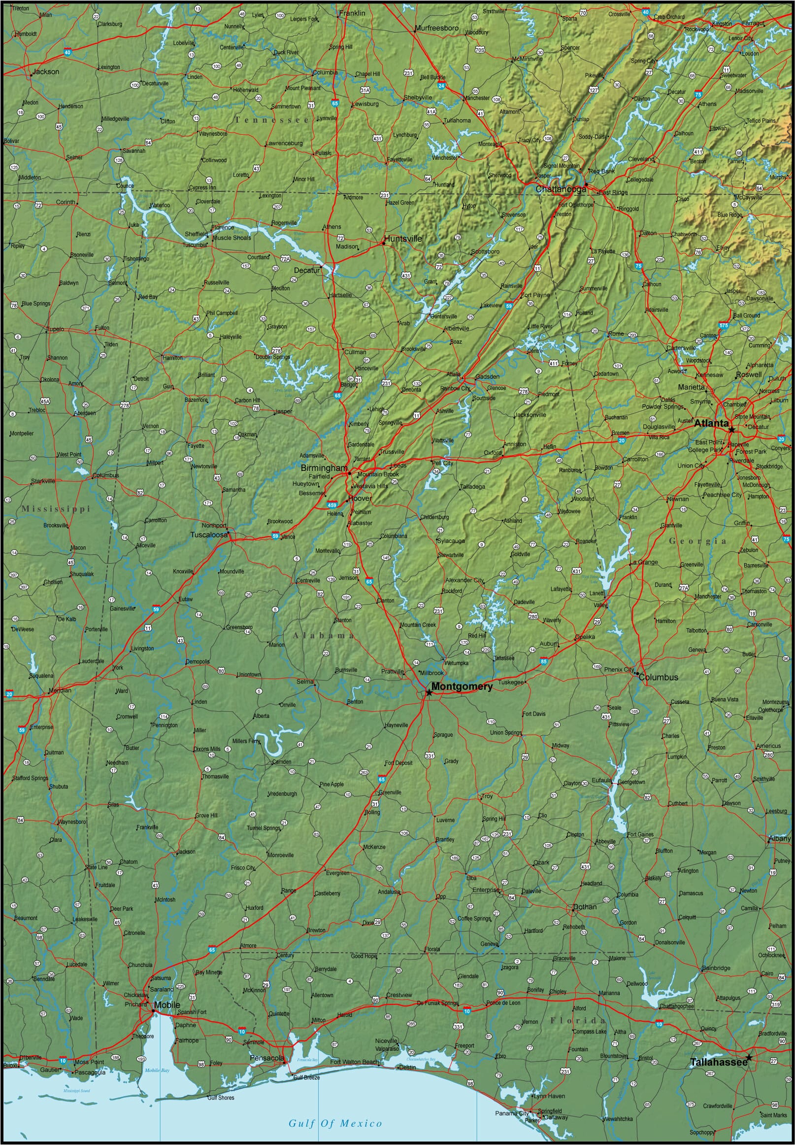 Map of Alabama and the Surrounding Region