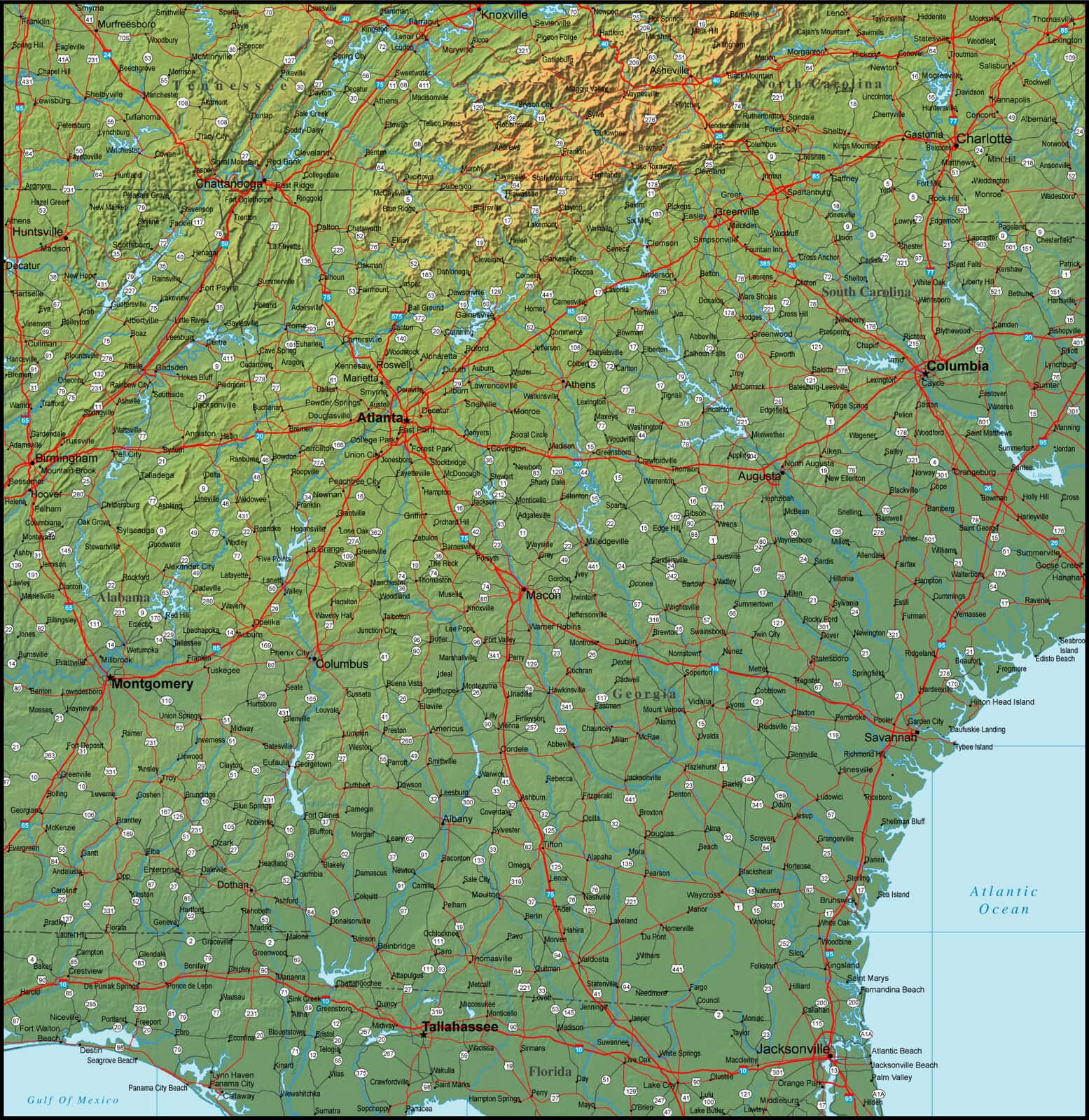 Map of Georgia and the Surrounding Region, image size:1555x1600
