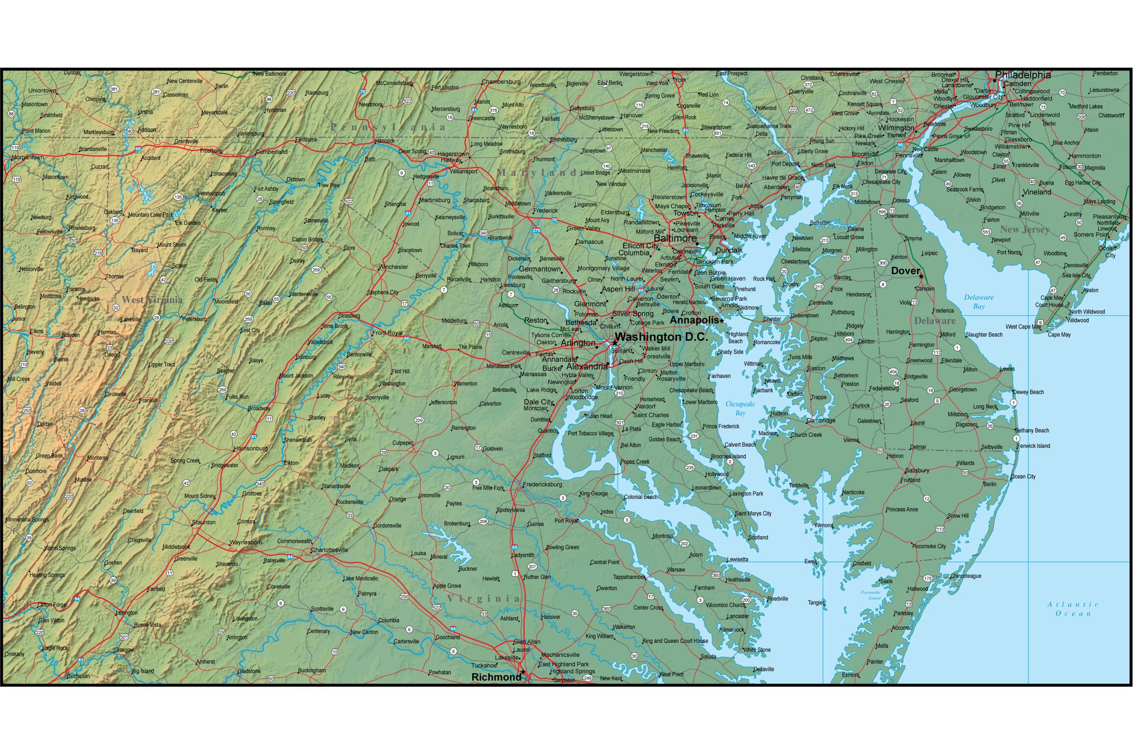 Map Of Maryland And The Surrounding Region 5575