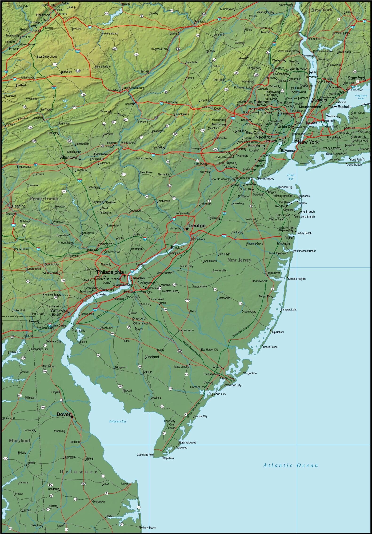 Map of New Jersey and the Surrounding Region