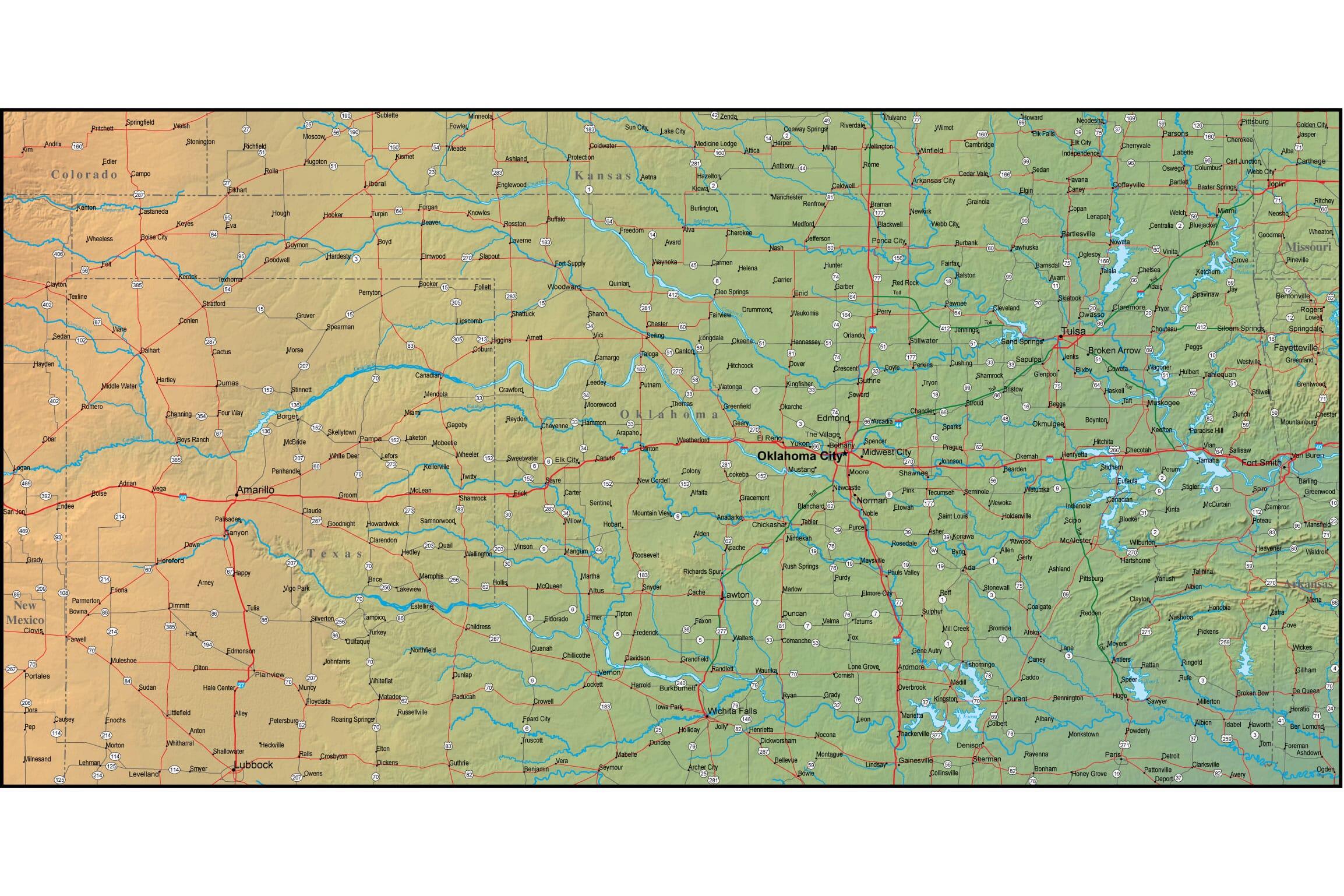 Map of Oklahoma and the Surrounding Region