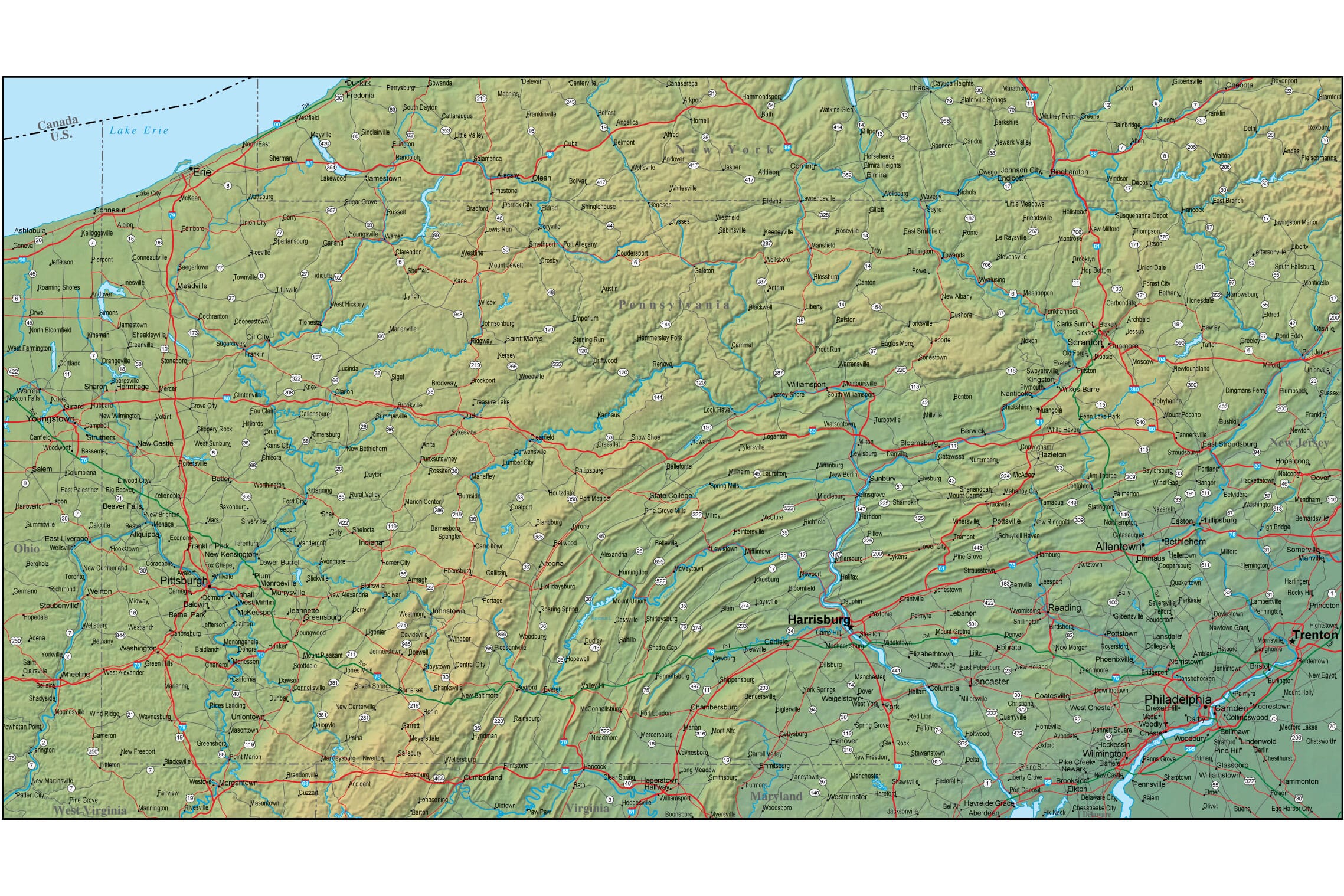 Map of Pennsylvania and the Surrounding Region