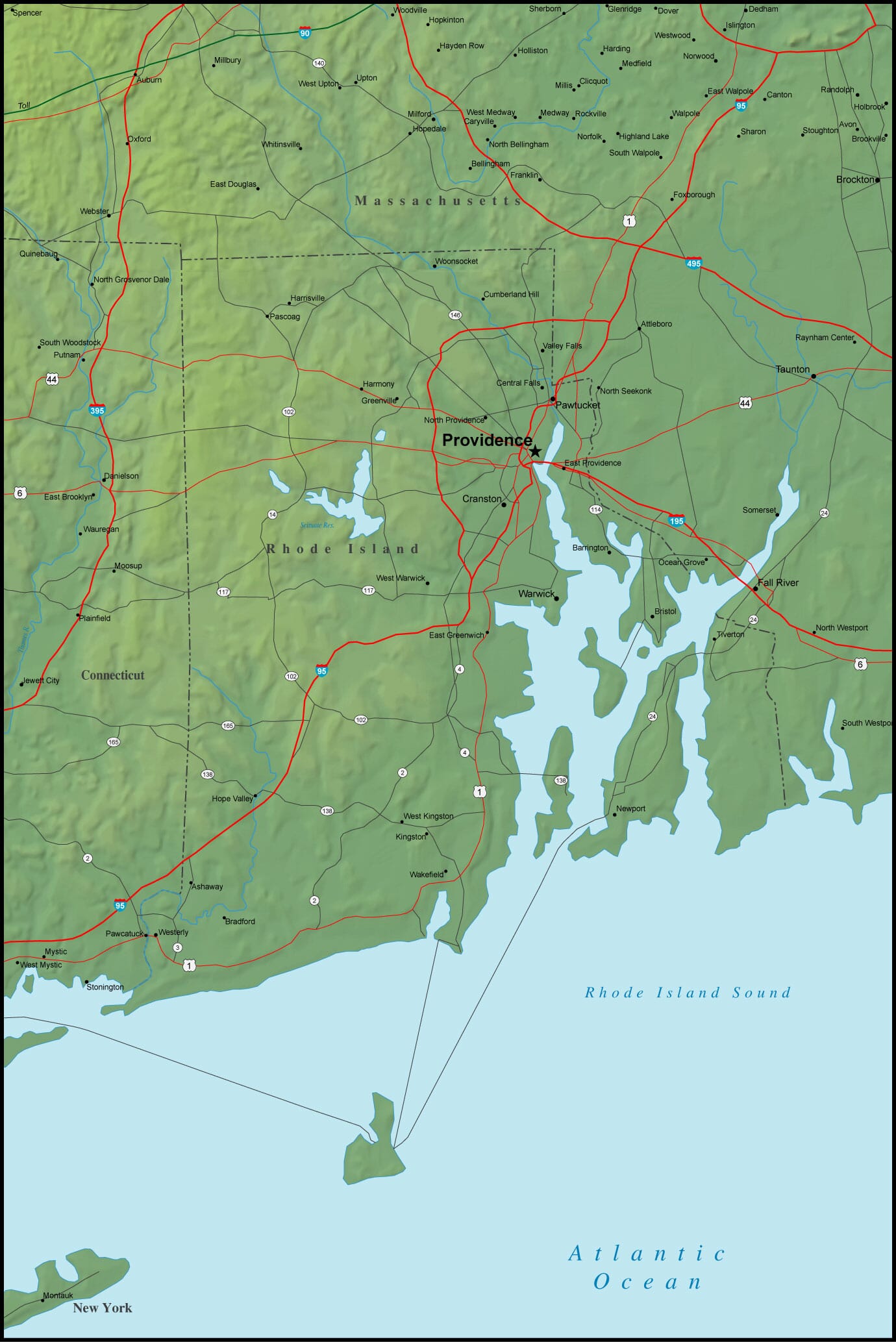 Map Of Rhode Island And The Surrounding Region