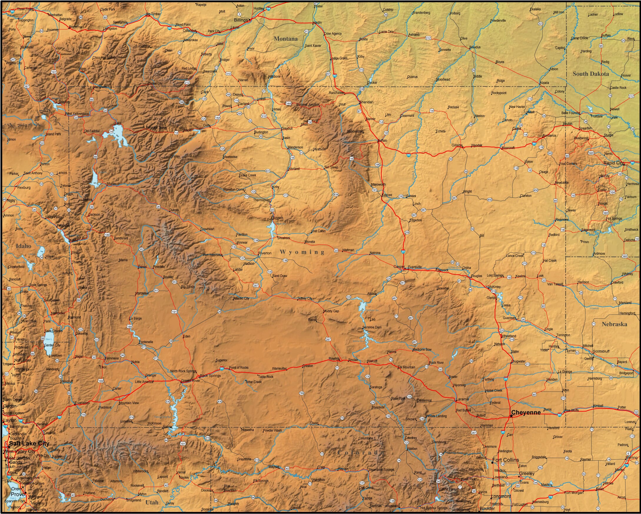 Map Of Wyoming And The Surrounding Region   Map Wyoming 