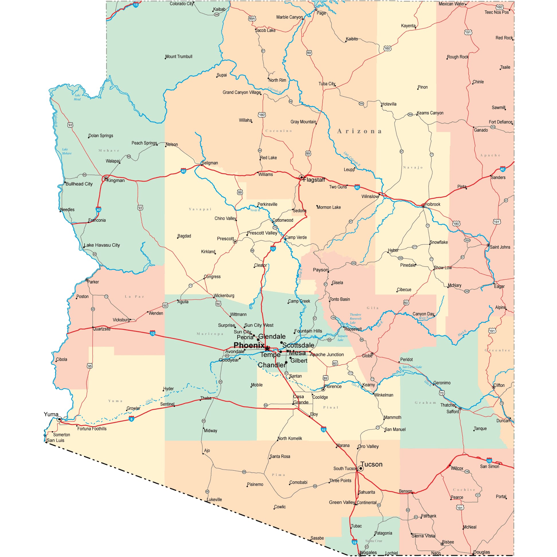 Detailed Map Of Arizona